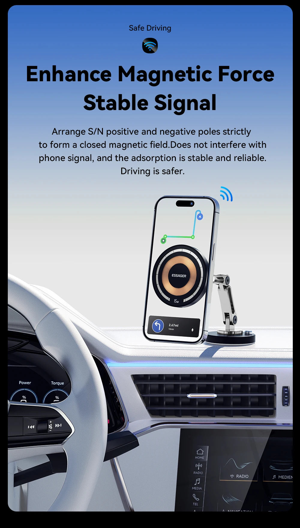 Essager Magnetic Wireless Charger Car Phone Holder 15W Fast Charging Easy Paste Mount Stand For Magsafe iPhone 15 14 13 Pro Max