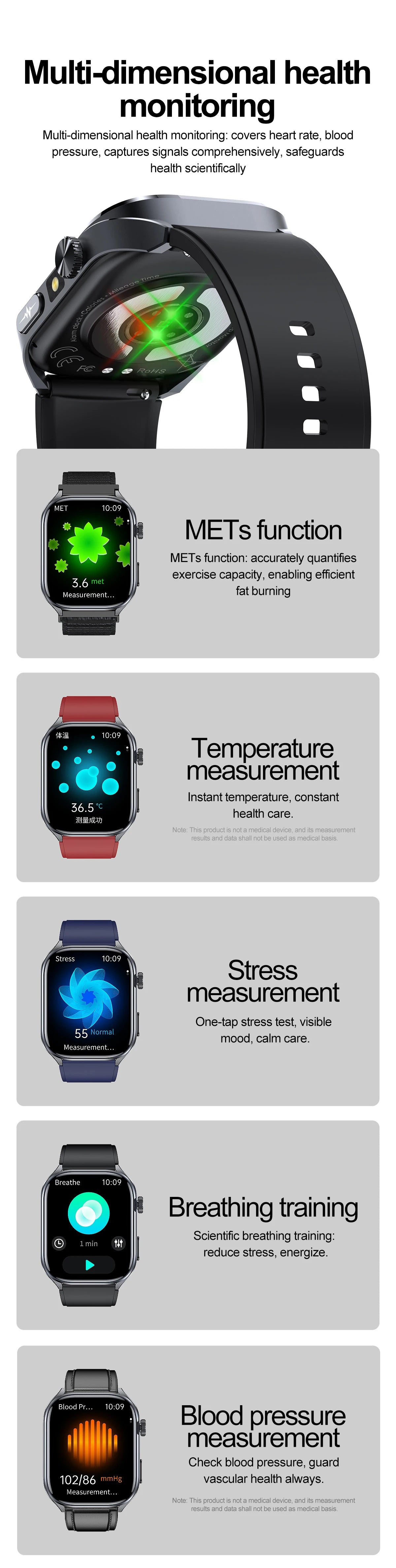 New Accurate Blood Pressure Smart Watch Uric Acid ECG+PPG Blood Oxygen Body Analysis Body Fat LED Flashlight smart watches 2025