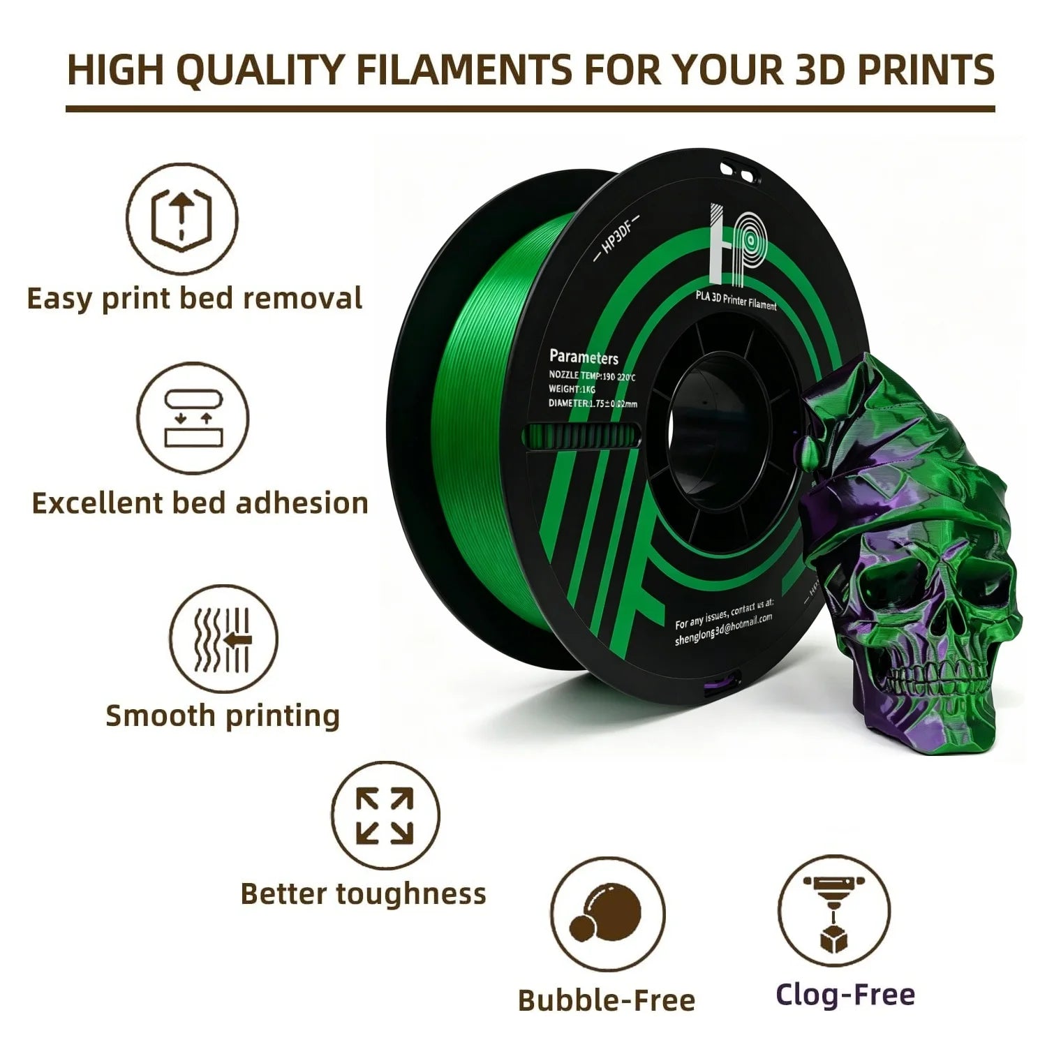 3D Printer Filament, HP3DF brand Dual-color (Purple+Green) PLA , 1.75mm Accuracy +/- 0.02mm, 1KG (2.2 lbs), Fit Most FDM…