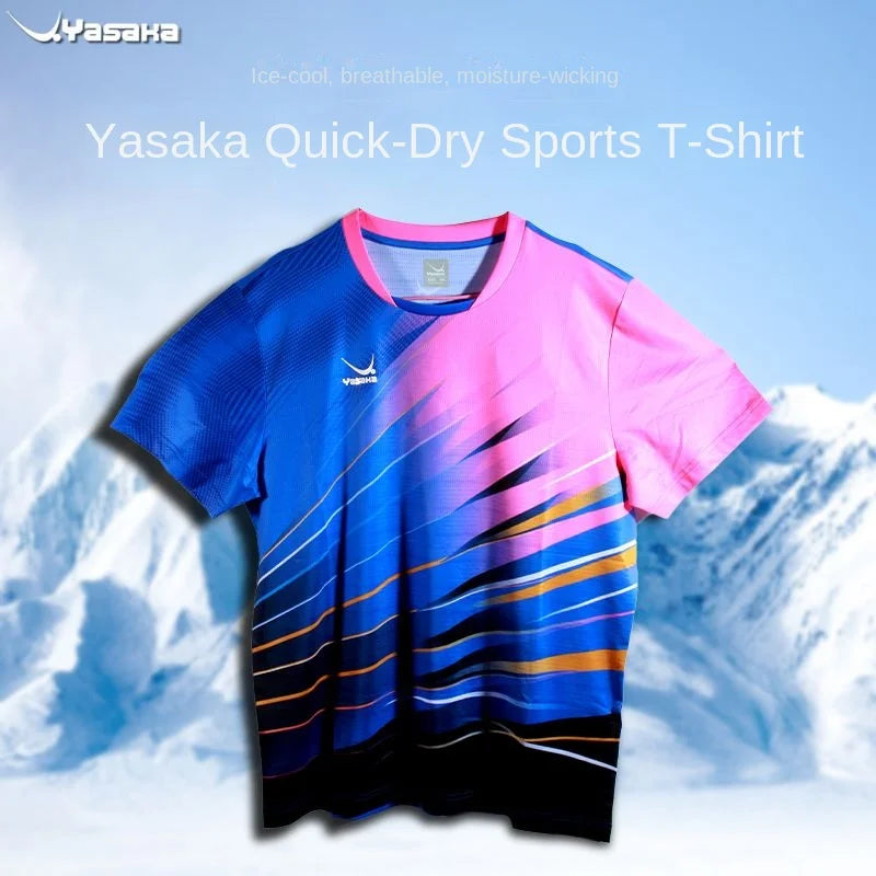 YASAKA Table Tennis Training Competition Sports Uniform, Quick Drying Round Neck T-shirt, Short Sleeved - blue / L