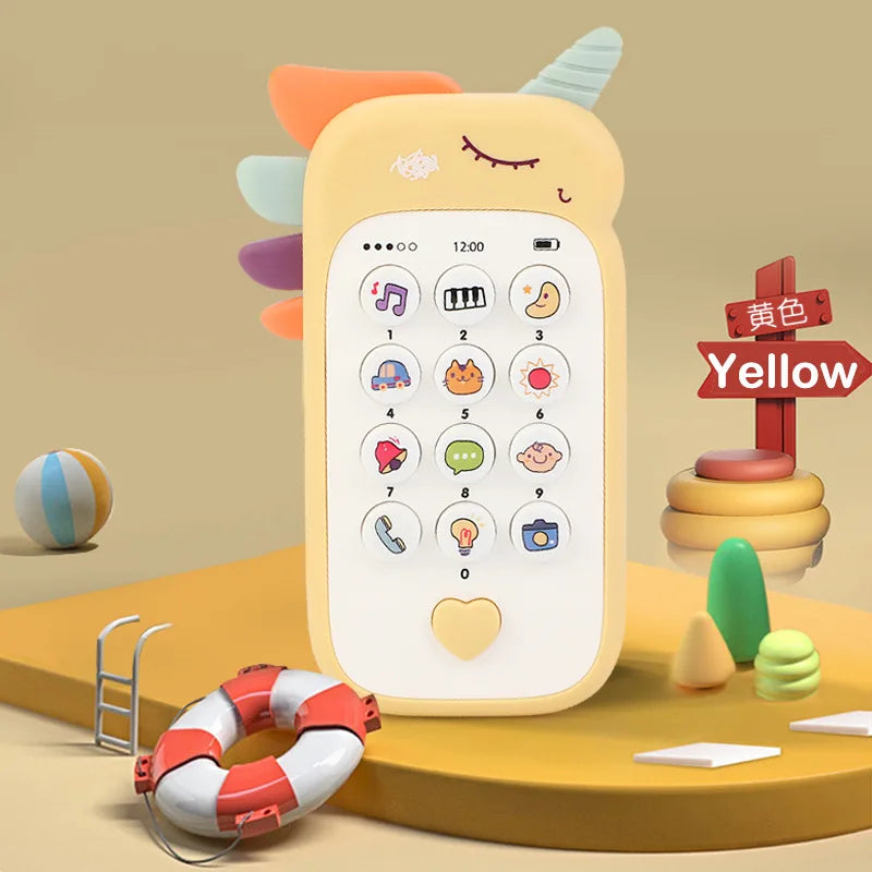 Baby Phone Toy Music Sound Telephone Sleeping Toys With Teether Simulation Phone Kids Infant Early Educational Toy Kids Gifts Yellow b