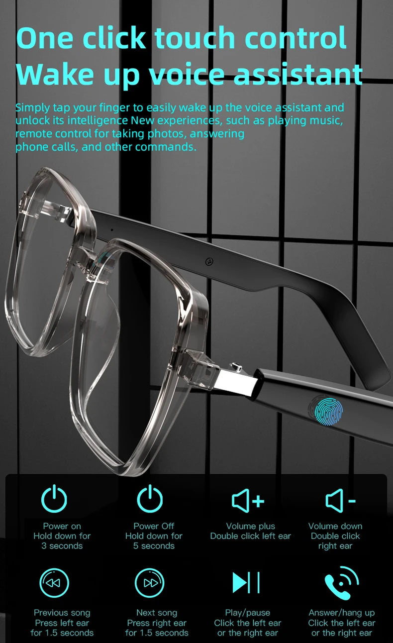 SG22 Transparent Smart Glasses With Bluetooth 5.4 Open-Ear Audio, Voice Assistant, Type-C Charging, Lightweight And Comfortable