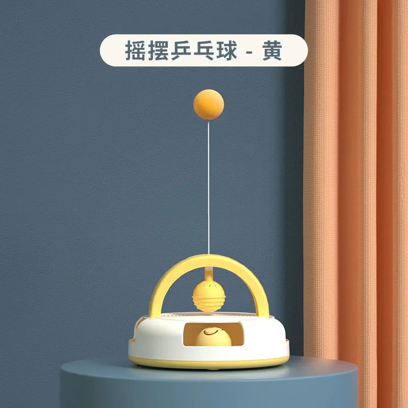 Gravity Table Tennis Cat Toy with Catnip Ball for Self-stimulation Cat Turntable Pet Supplies Cat Toy Toys Cats Items Products Yellow