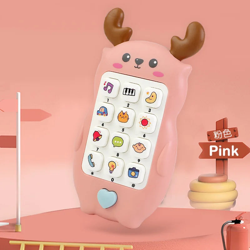 Baby Phone Toy Music Sound Telephone Sleeping Toys With Teether Simulation Phone Kids Infant Early Educational Toy Kids Gifts pink b