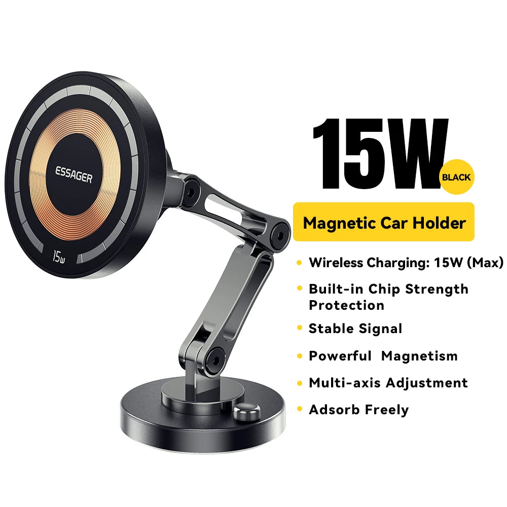 Essager Magnetic Wireless Charger Car Phone Holder 15W Fast Charging Easy Paste Mount Stand For Magsafe iPhone 15 14 13 Pro Max Charging Style