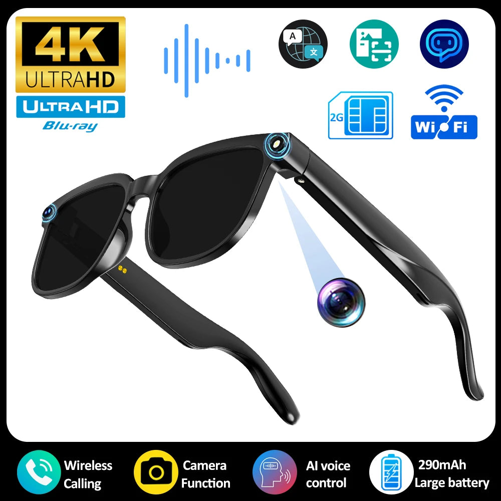 2026 New Smart Glasses 8MP HD Camera AI Voice Photo Video Recording Translation Long Battery Life Music Waterproof Smart Glasses Sunglasses