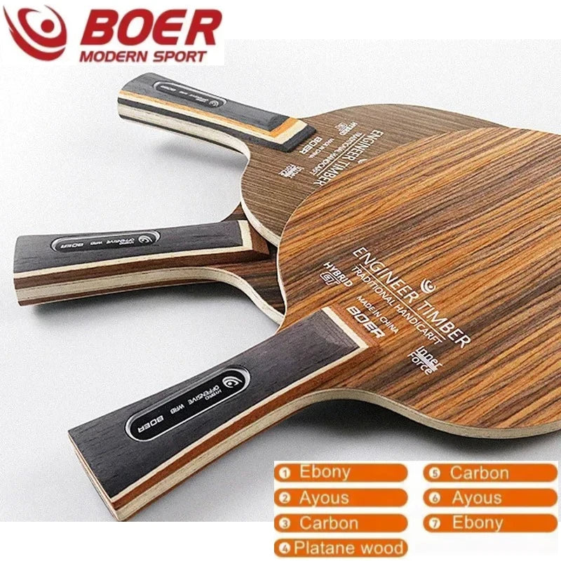 BOER 5-Ply Engineer Table Tennis Blade - FL & CS Handle Ping Pong Racket Bottom Plate - 05-FL