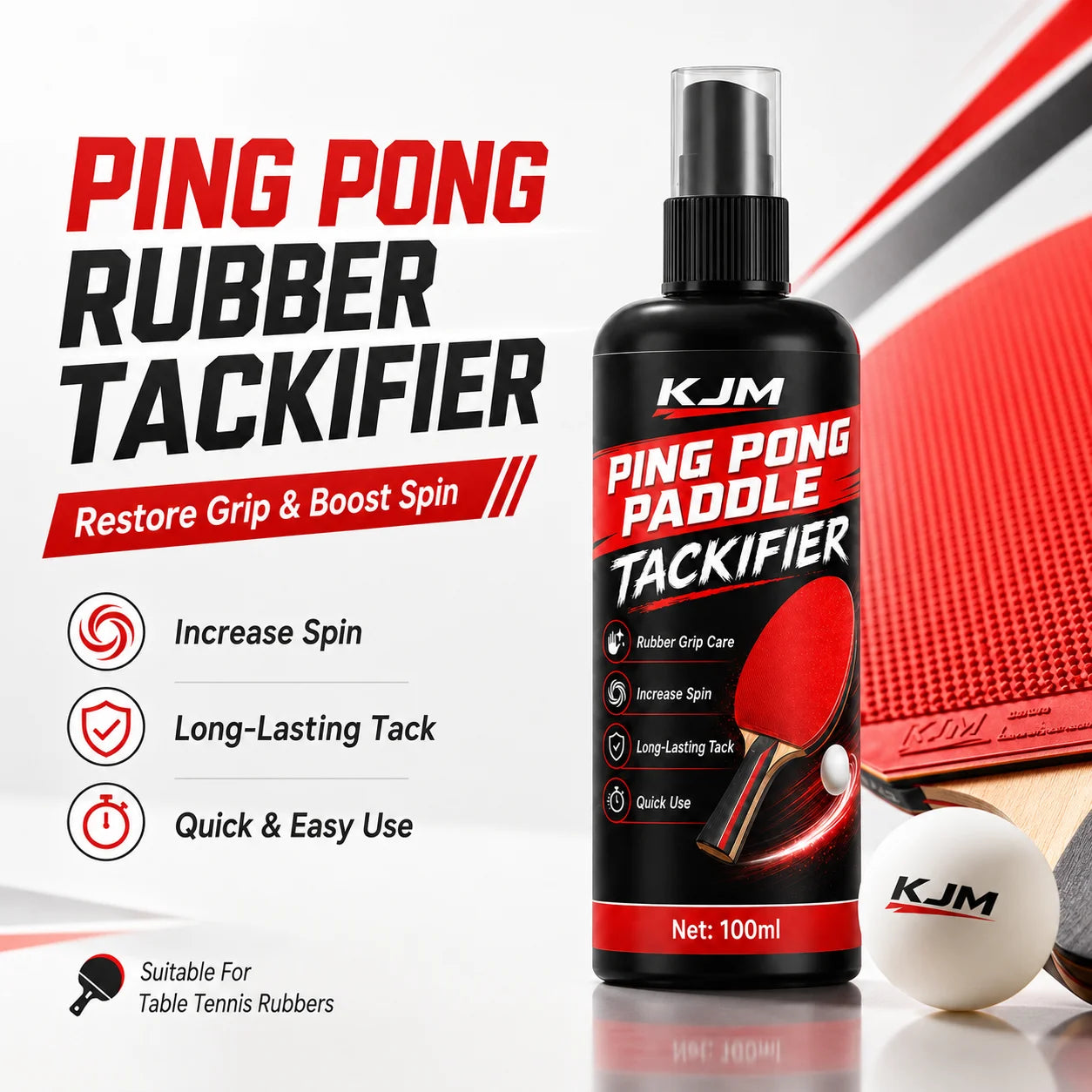 KJM Table Tennis Racket Tackifier Spray Ping Pong Paddle Rubber Grip Enhancer Quick Dry Spin Boost Restoring Tack Care…