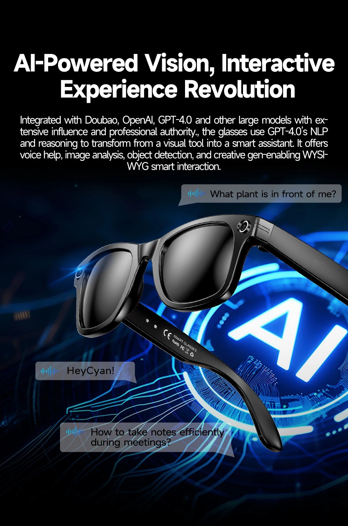 New Smart Glasses 8MP HD Camera AI Glasses Camera Photo Video Recording Translation Waterproof Anti-blue Camera Glasses Man Wome