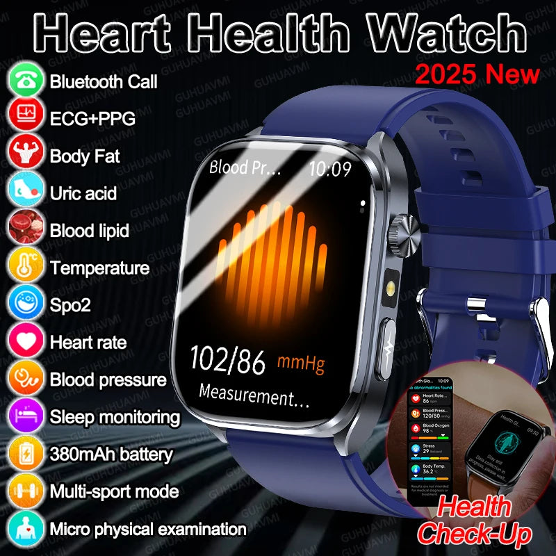 New Accurate Blood Pressure Smart Watch Uric Acid ECG+PPG Blood Oxygen Body Analysis Body Fat LED Flashlight smart watches 2025