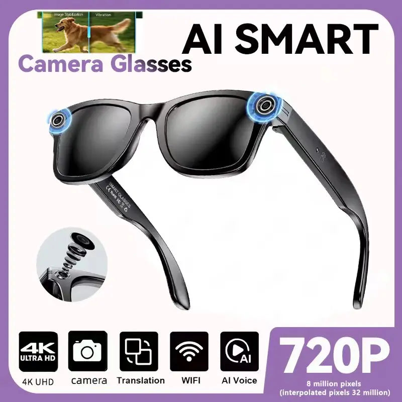 2025 Smart Sunglasses ai smart glasses with Camera Video 8MP Translation Bluetooth Call Music Play Men Women Recording 100+ Black sunglasses