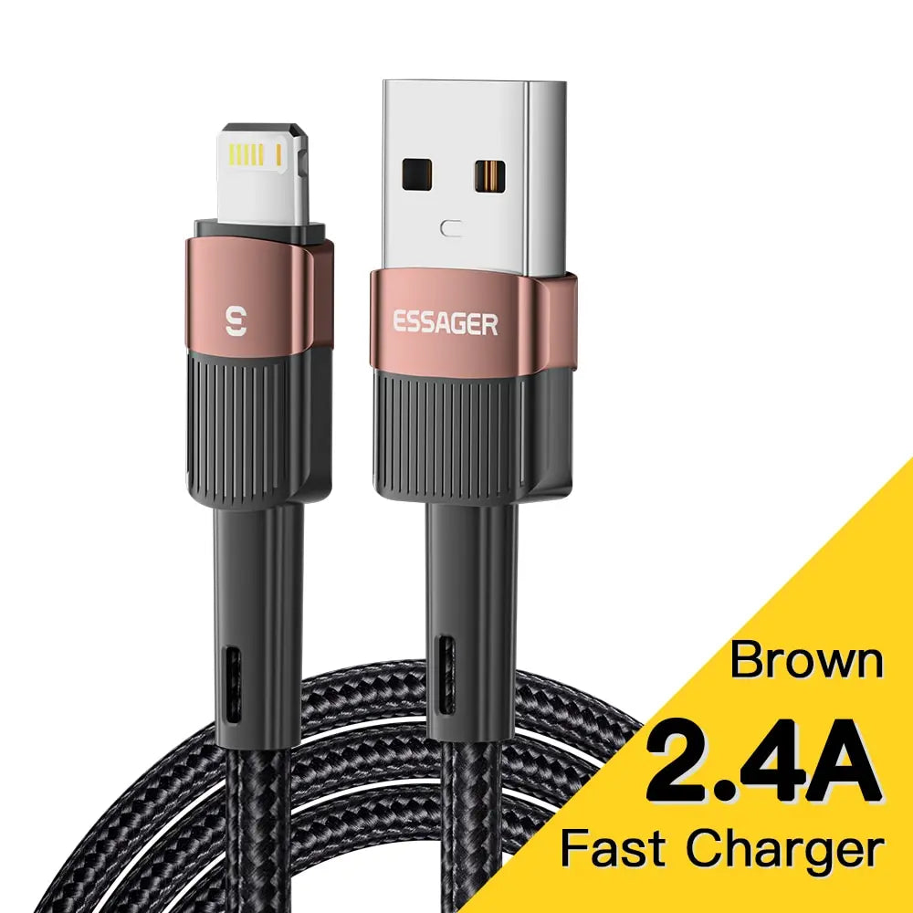 Essager Fast Charging For iPhone Usb Cable 11 12 13 Pro Max Mini Xs Xr X SE 8 7 6 Plus 6s 5 5s 2.4A Wire For iPhone Charger Cord 1m Brown