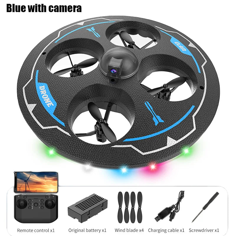 Drone with Camera Foam UAV Ufo Intelligent Obstacle Avoidance Aerial Aircraft Mini RC Helicopter Dron Toys for Kids Christmas BLUE CAM