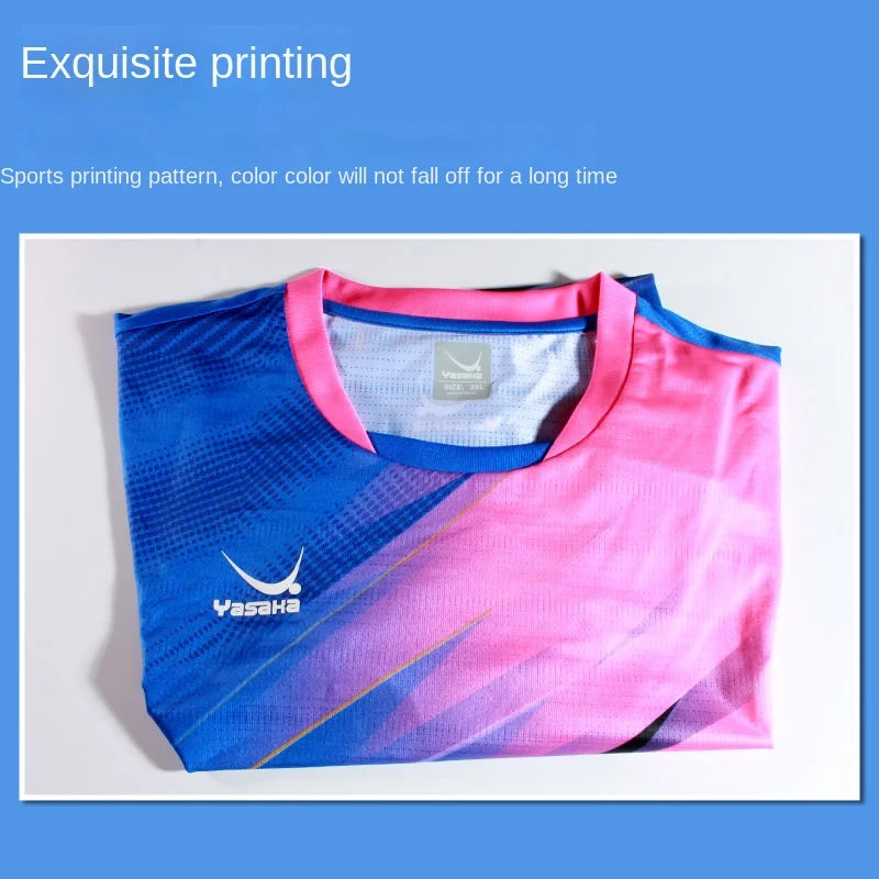 YASAKA Table Tennis Training Competition Sports Uniform, Quick Drying Round Neck T-shirt, Short Sleeved - blue / L