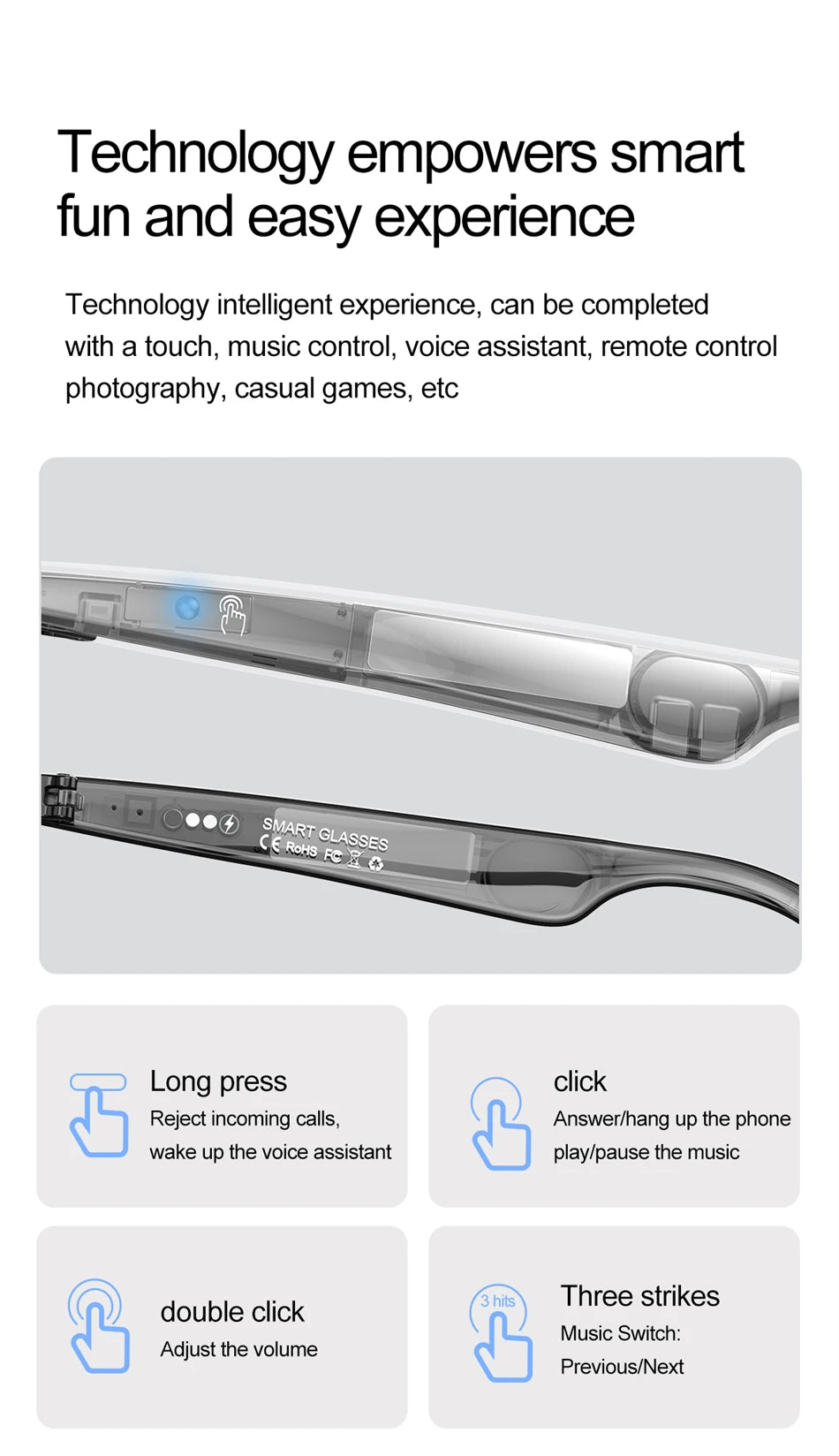 high-tech AI smart glasses can be equipped with various lenses such as sunglasses, blue light, myopia, Men women smart glasses