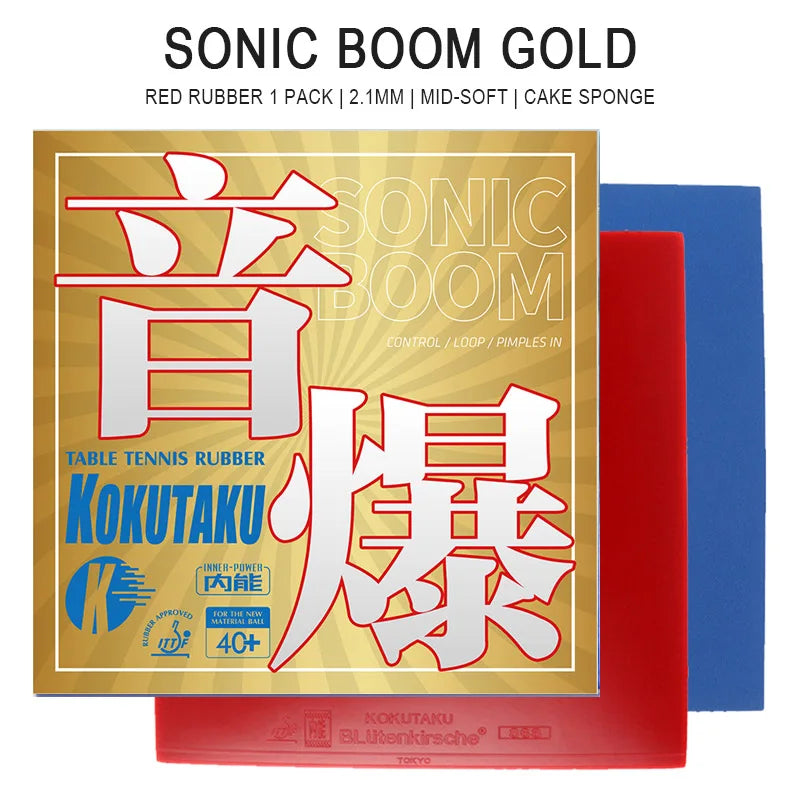 KOKUTAKU SONIC BOOM Table Tennis Rubber Sticky Ping Pong Rubber Top Sheet High Performance Sponge - SB-Blue Black