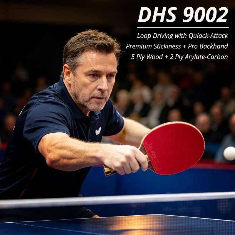 DHS 9002 Table Tennis Racket Professional Ping Pong Racket Paddle Hurricane 3&8 Rubber 5+2 Inner KLC Blade - 9002 FL Grip