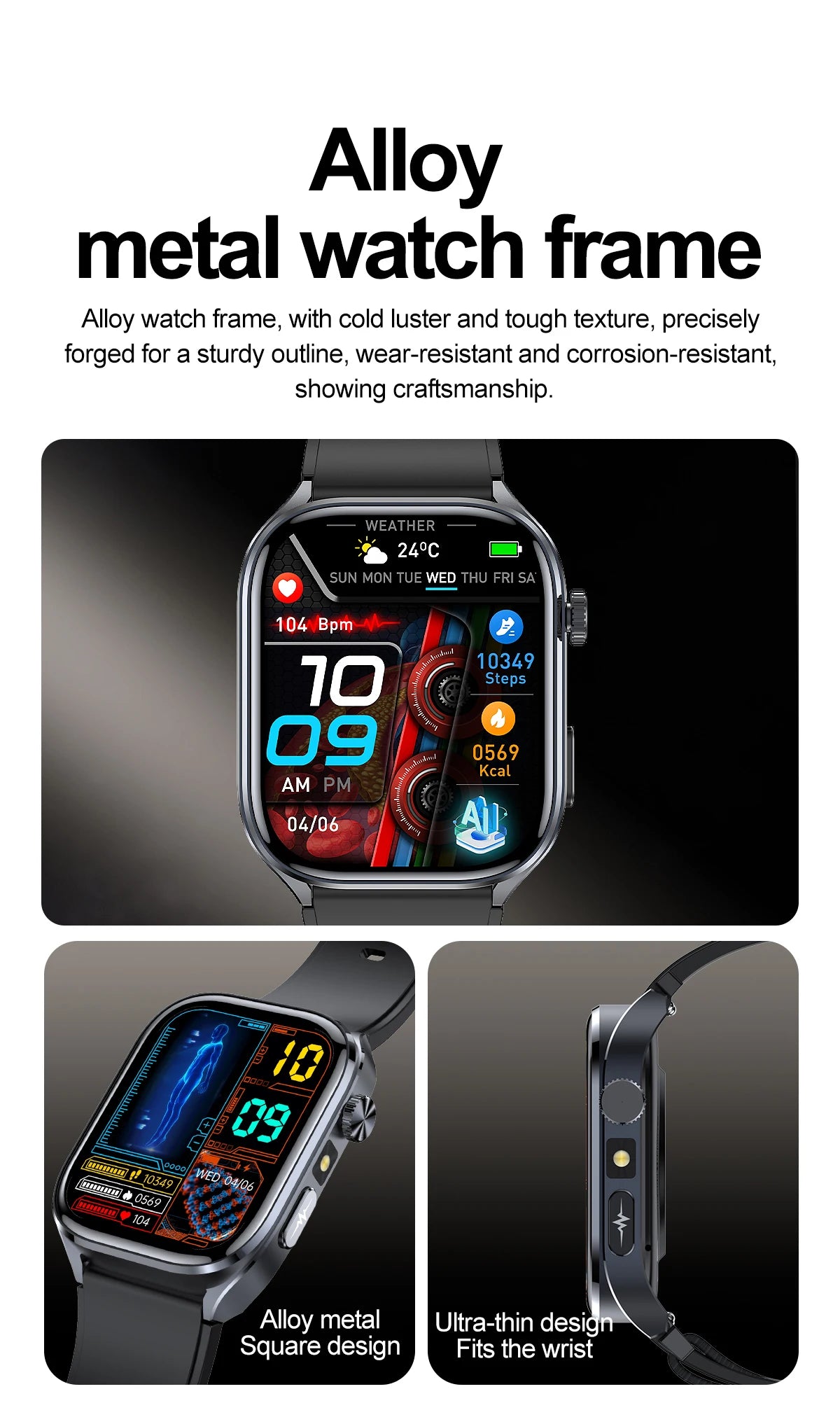 New Accurate Blood Pressure Smart Watch Uric Acid ECG+PPG Blood Oxygen Body Analysis Body Fat LED Flashlight smart watches 2025