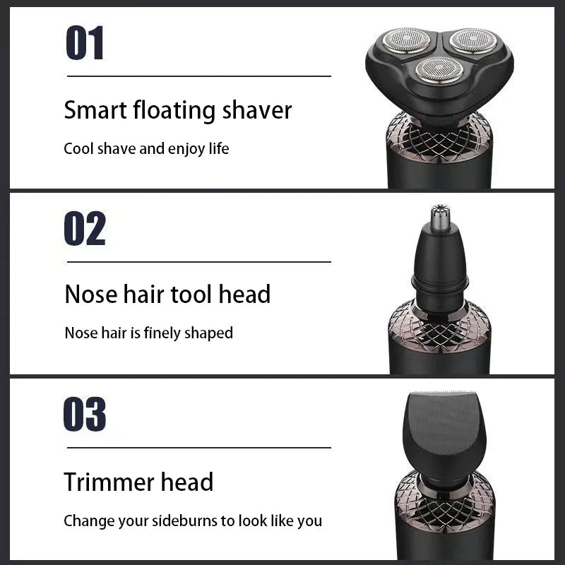 Electric Shavers for Men Waterproof Electric Trimmer Razor Wet &amp Dry Use Rechargeable Battery Rotary Shavers - GreatEagleInc
