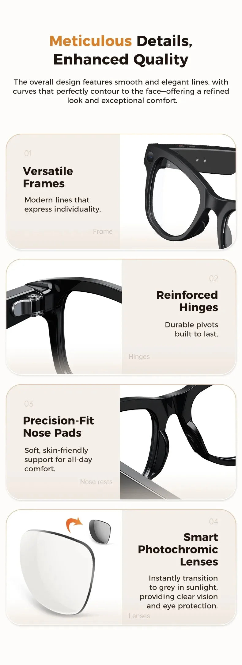 Smart Glasses AI GPT Camera 4K HD Multifunctional 3-in-1 Lens Bluetooth Call 3600Mah Battery Voice Assistant Control Sunglasses