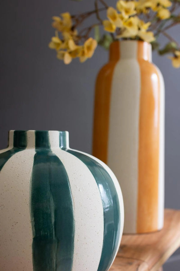 SET OF FIVE COLORED CERAMIC STRIPED VASES Kalalou