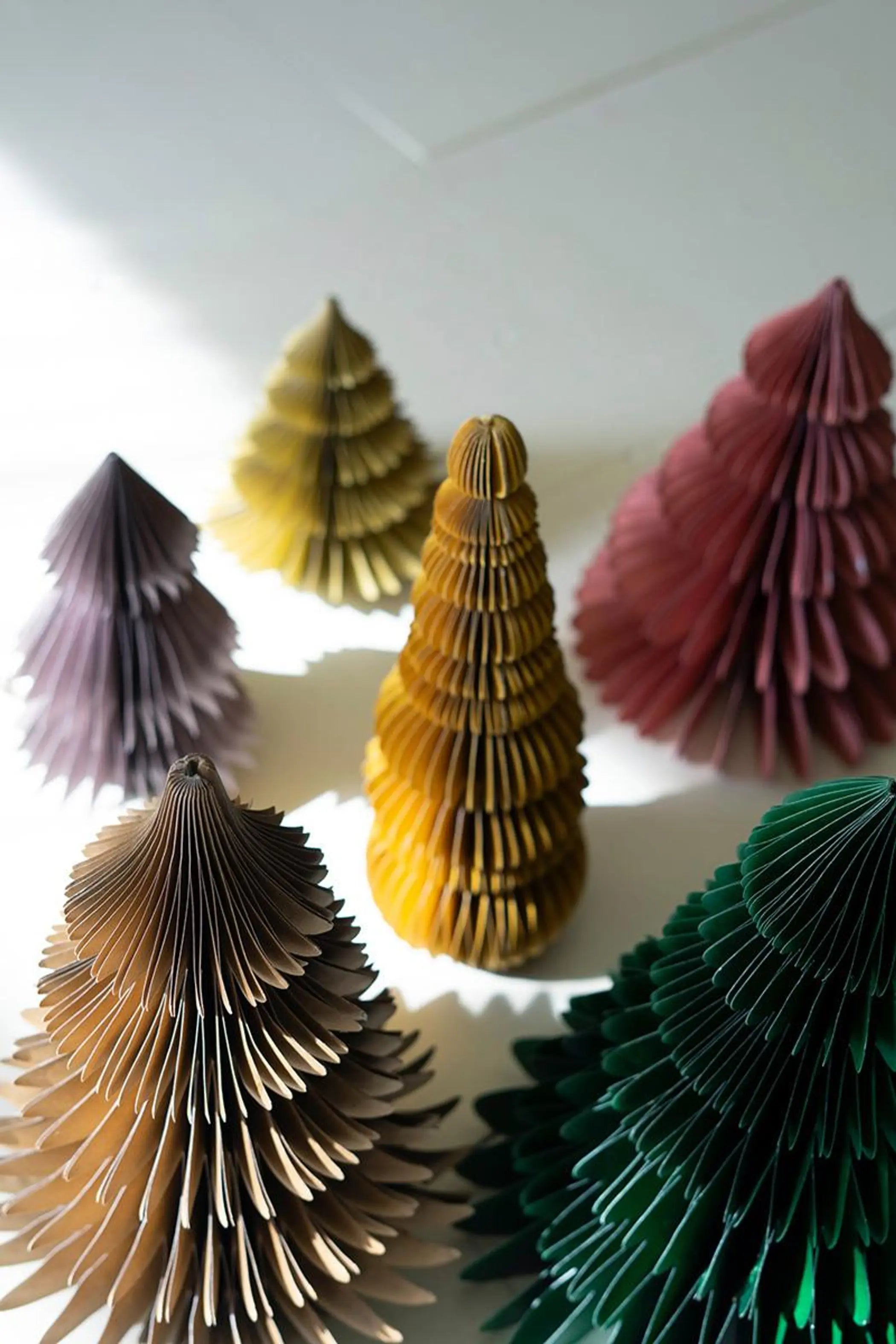 SET OF SIX PAPER JEWEL TONE ACCORDIAN CHRISTMAS TREES - ONE EACH COLOR Kalalou