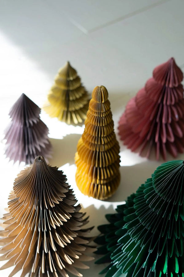SET OF SIX PAPER JEWEL TONE ACCORDIAN CHRISTMAS TREES - ONE EACH COLOR Kalalou