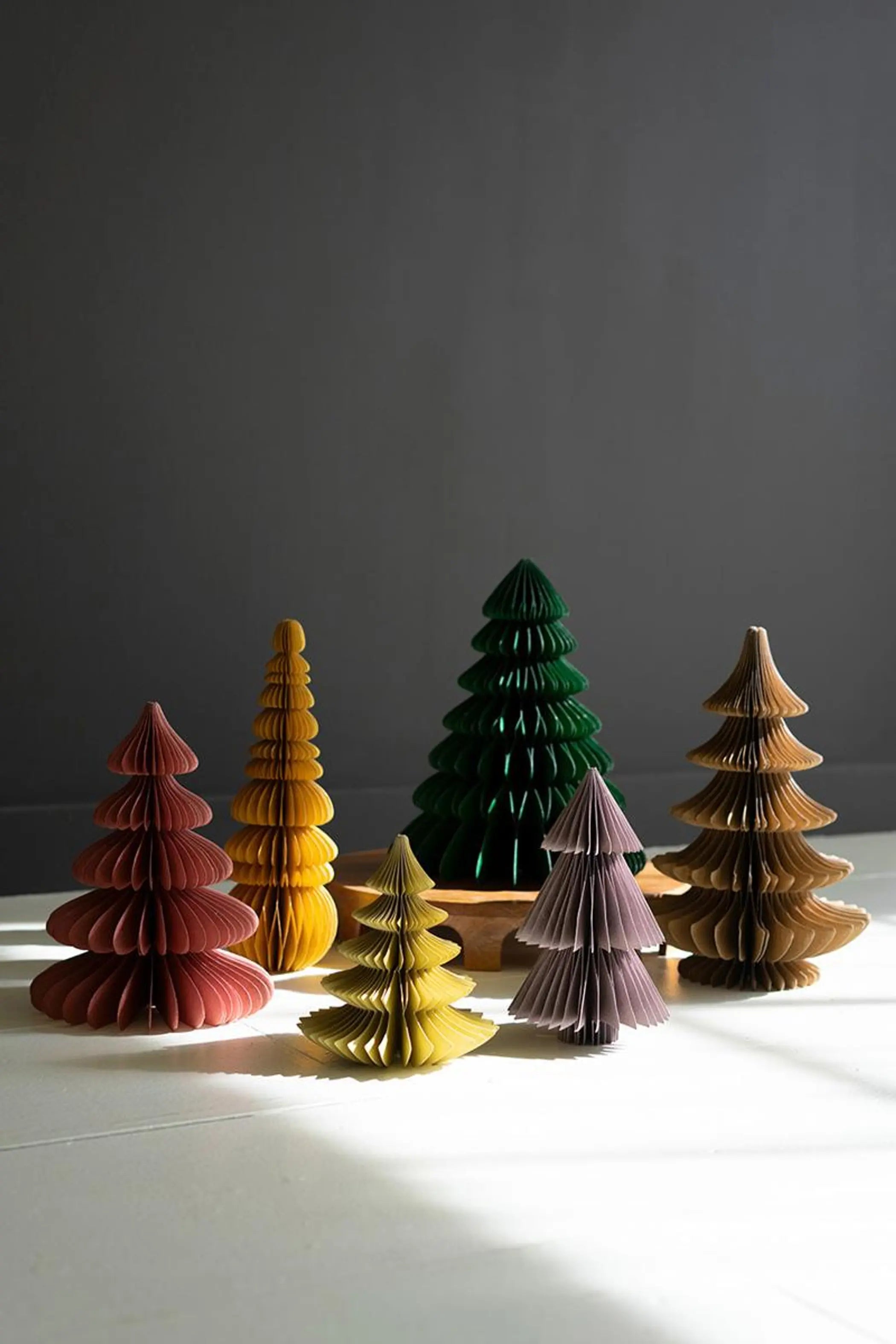 SET OF SIX PAPER JEWEL TONE ACCORDIAN CHRISTMAS TREES - ONE EACH COLOR Kalalou