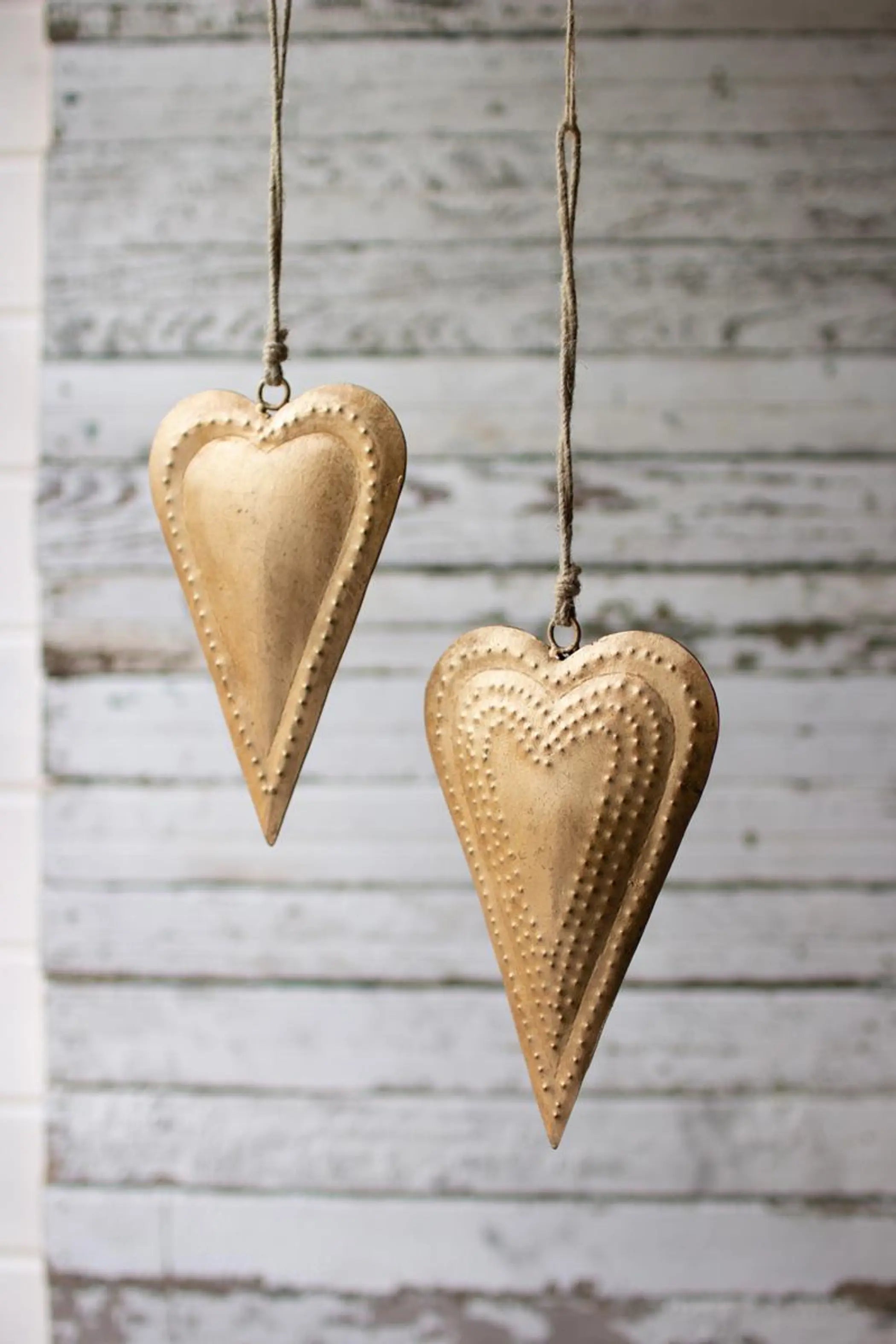 SET OF TWO ANTIQUE BRASS METAL HEARTS Kalalou