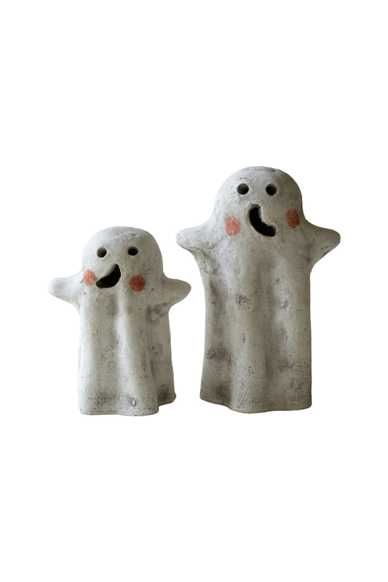 SET OF TWO TABLETOP CLAY GHOST LANTERNS Kalalou