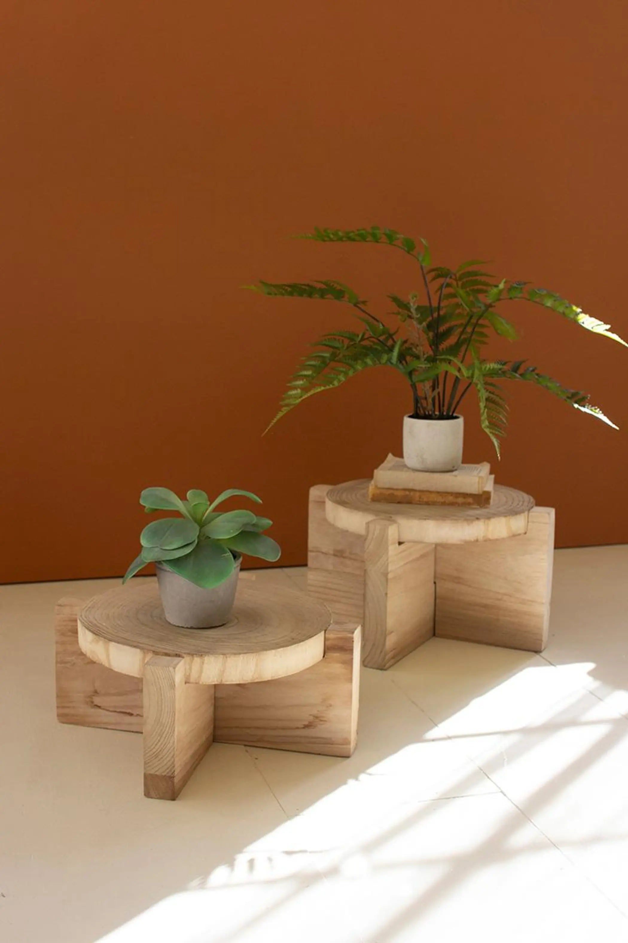 SET OF TWO WOODEN DISPLAY STOOLS Kalalou