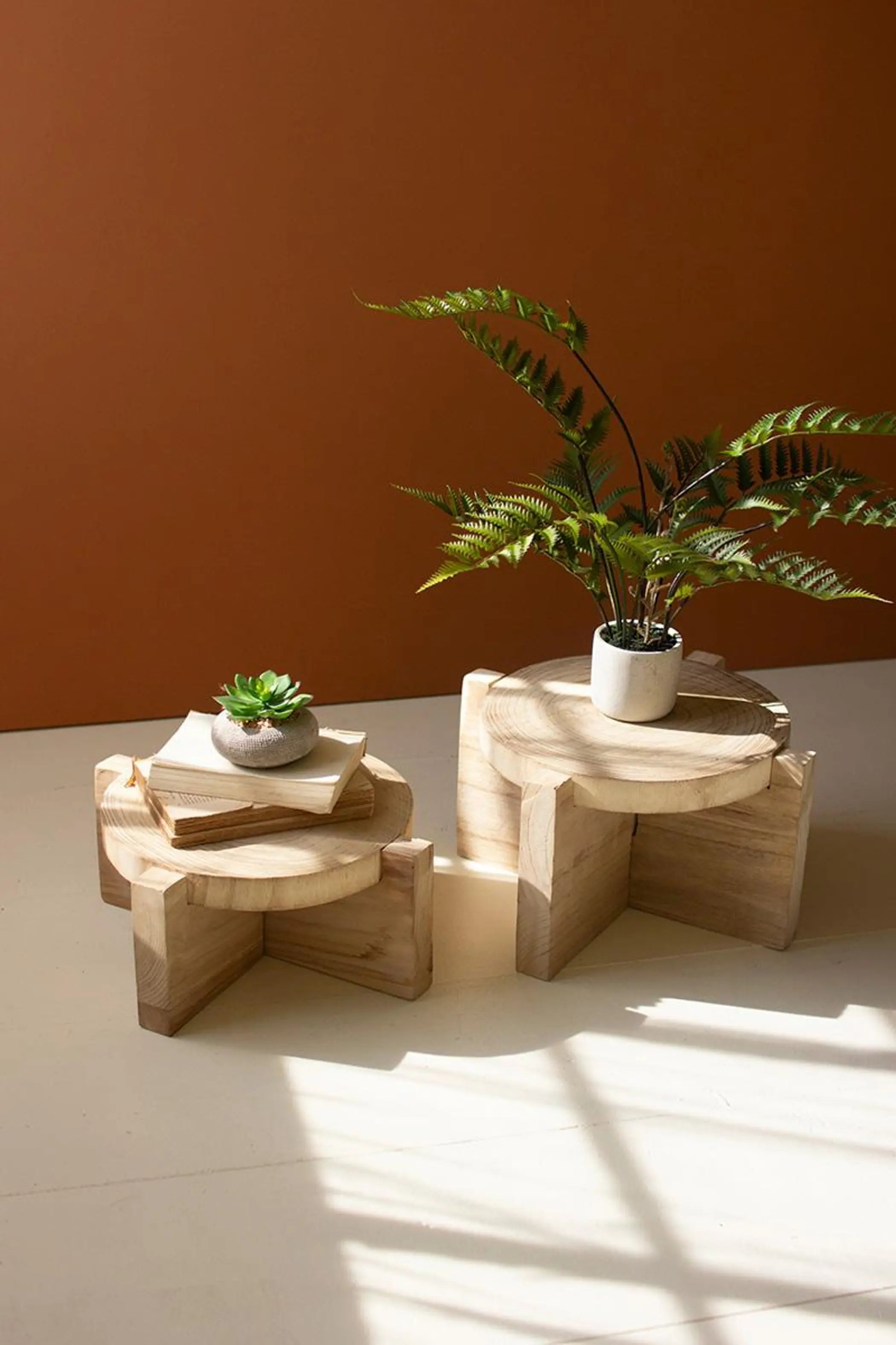 SET OF TWO WOODEN DISPLAY STOOLS Kalalou