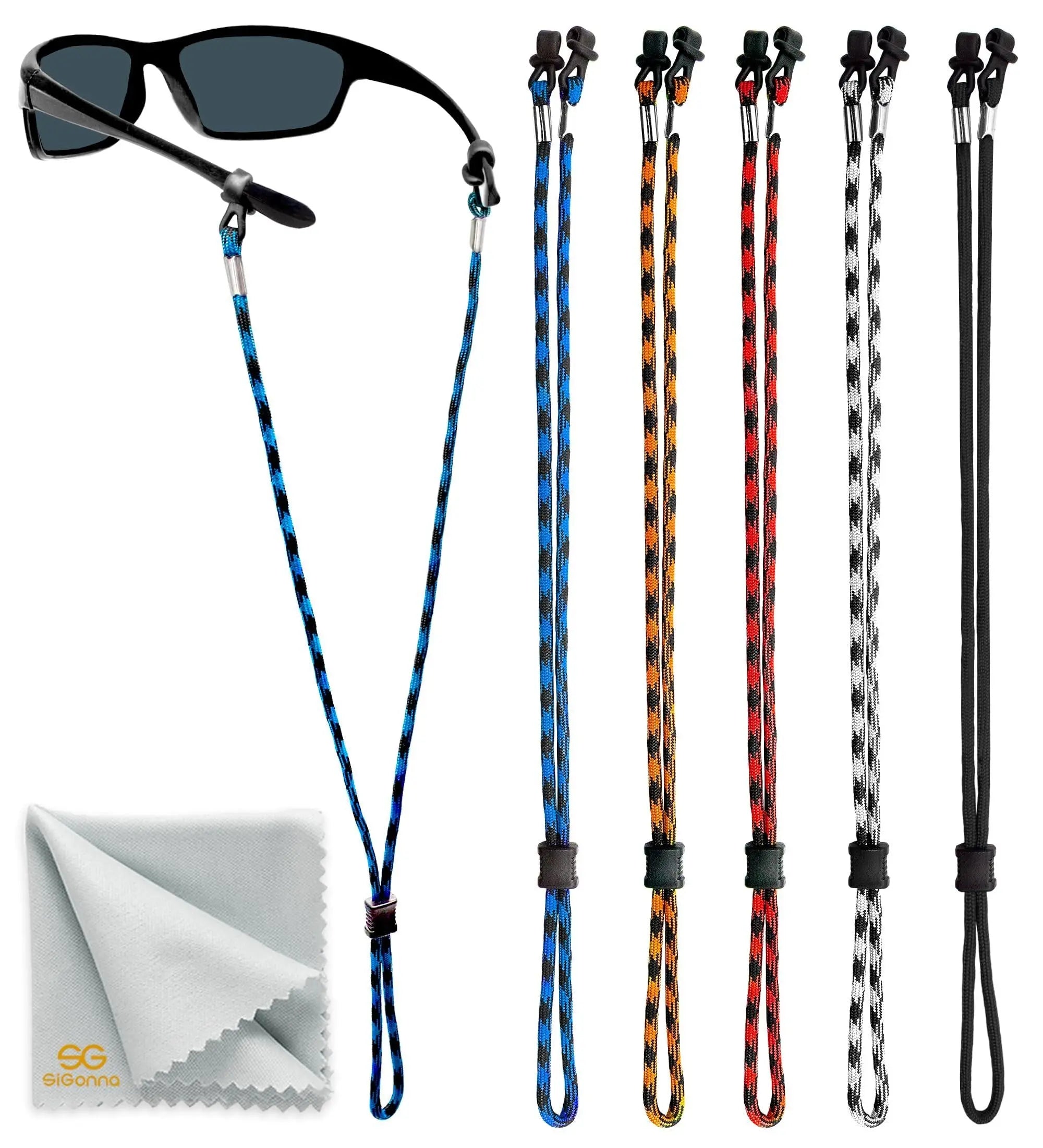 SIGONNA Eyeglasses String Holder Strap Cord   Eyeglass Chain for Men Women   Glasses Lanyard Holders Around Neck   Sports Eye Glass Straps Sunglass Retainer   5 Cords Red Blue Sigonna