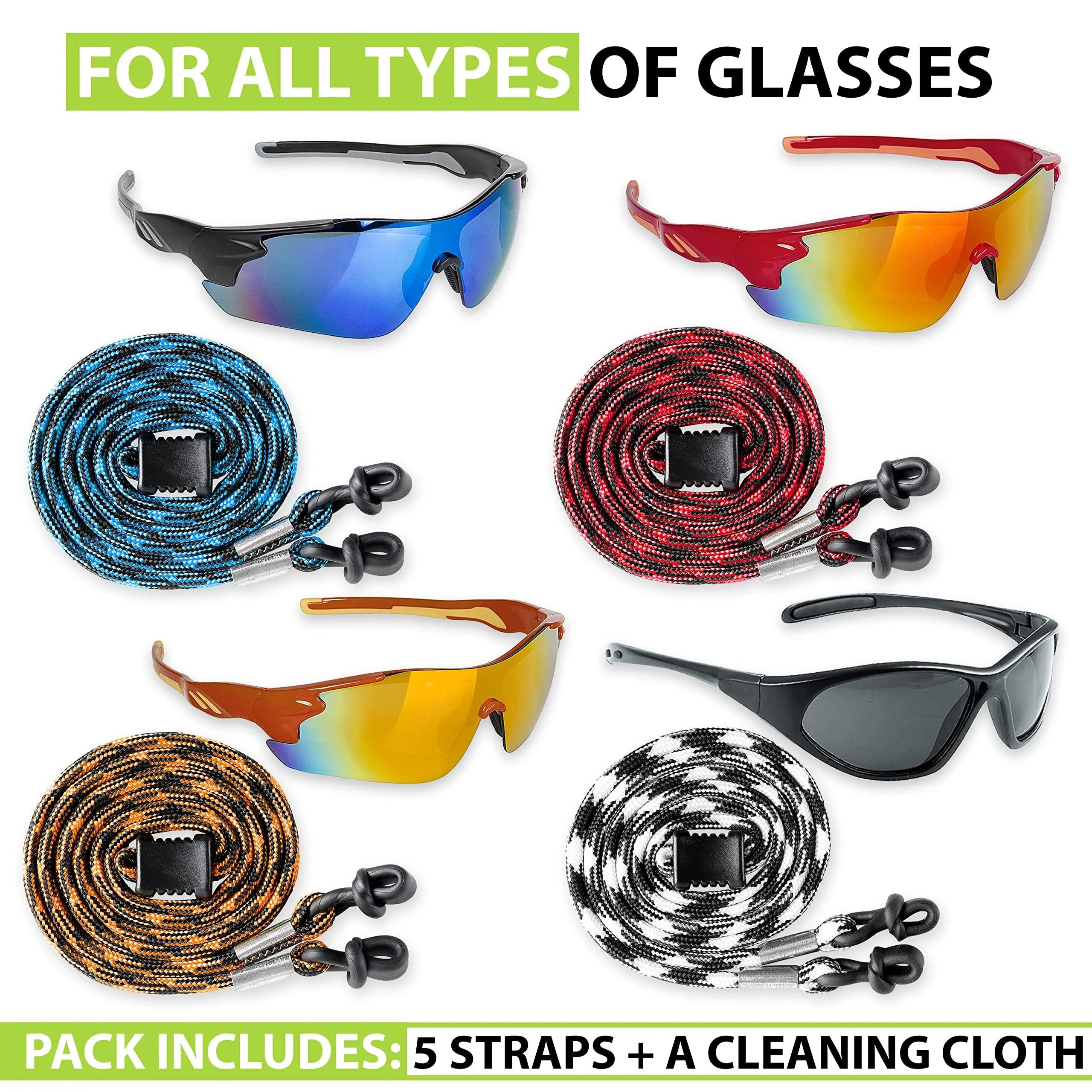 SIGONNA Eyeglasses String Holder Strap Cord   Eyeglass Chain for Men Women   Glasses Lanyard Holders Around Neck   Sports Eye Glass Straps Sunglass Retainer   5 Cords Red Blue Sigonna