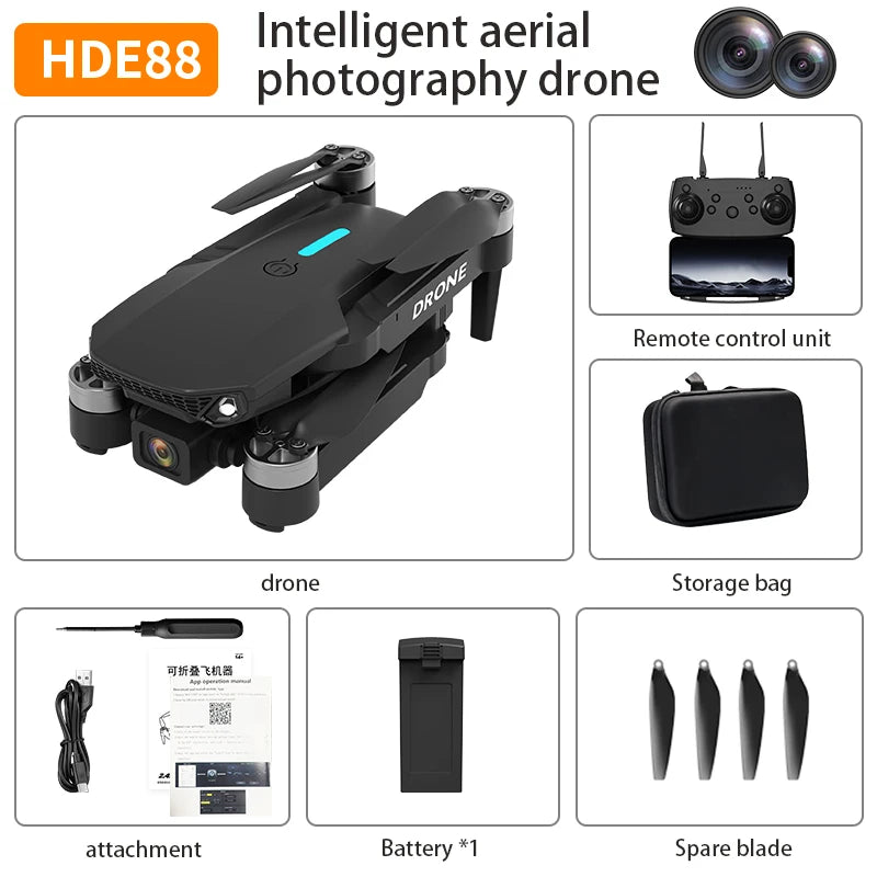 E88 NEW Professional Wide Angle RC Dron HD 4K Camera Mode Foldable Helicopter Aircraft Quadcopter Drone Kid Gift Toys Black-Brushless-4K