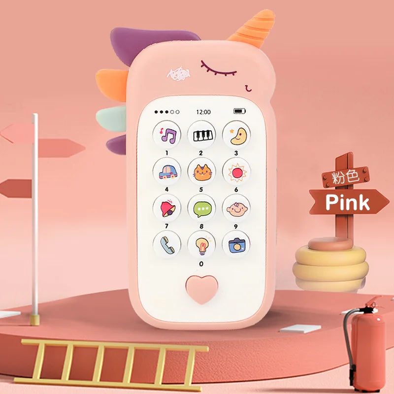 Baby Phone Toy Music Sound Telephone Sleeping Toys With Teether Simulation Phone Kids Infant Early Educational Toy Kids Gifts pink