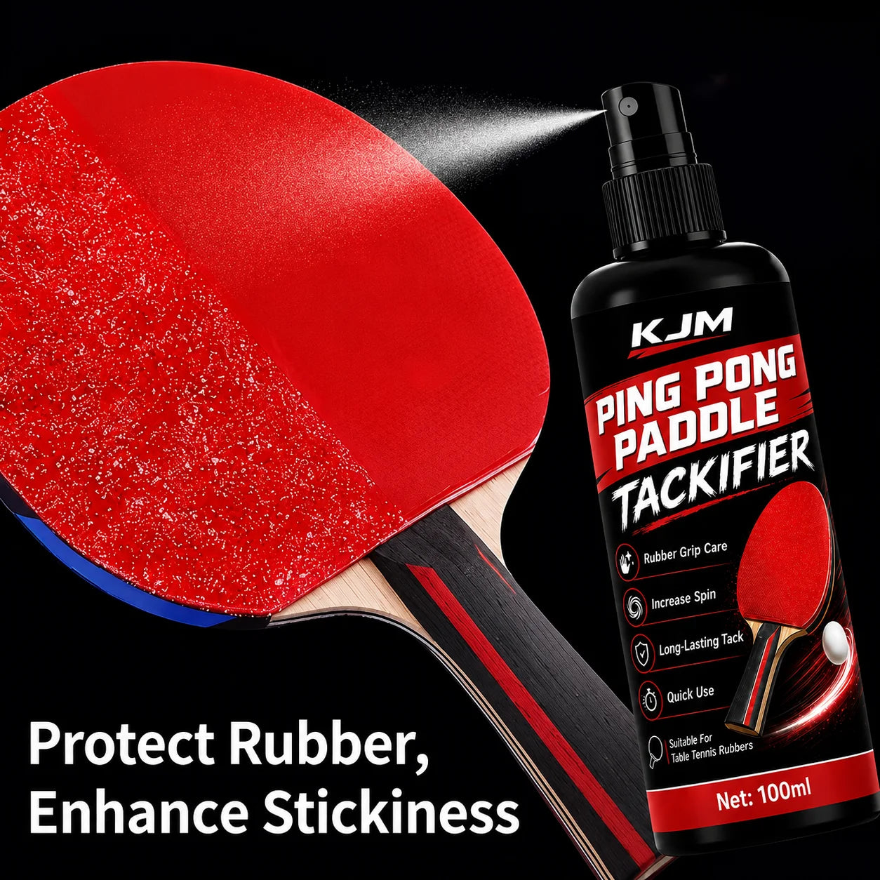 KJM Table Tennis Racket Tackifier Spray Ping Pong Paddle Rubber Grip Enhancer Quick Dry Spin Boost Restoring Tack Care…