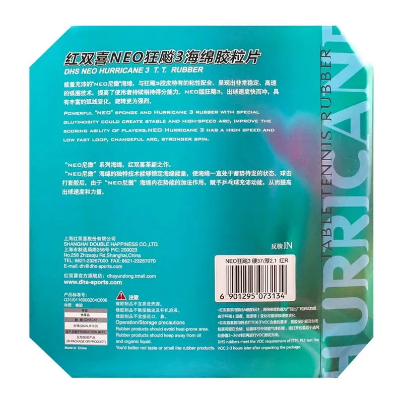 DHS Neo Hurricane 3 Table Tennis Rubber Original Sticky Ping Pong Rubber Sheet Classic Chinese Tacky Topsheet for Spin…