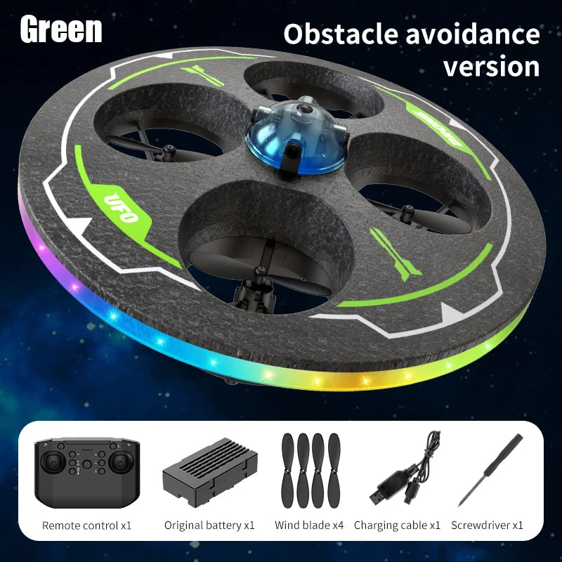 Drone with Camera Foam UAV Ufo Intelligent Obstacle Avoidance Aerial Aircraft Mini RC Helicopter Dron Toys for Kids Christmas GREEN OB