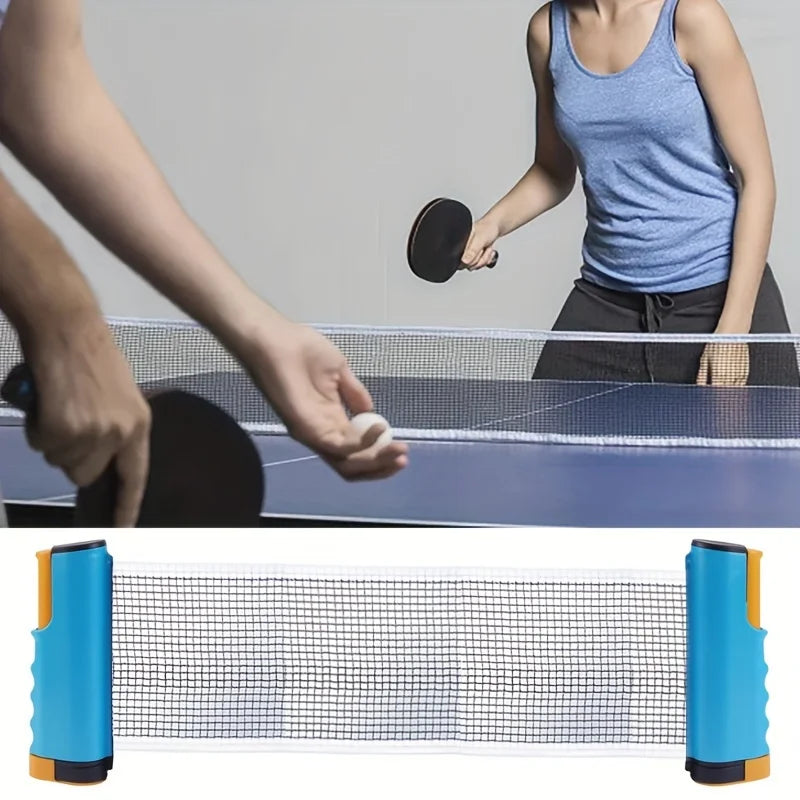 1pc Table Tennis Net Rack, Thickened Portable Curved Edge Telescopic Ping Pong Net for Indoor and Outdoor Games - Blue Gray