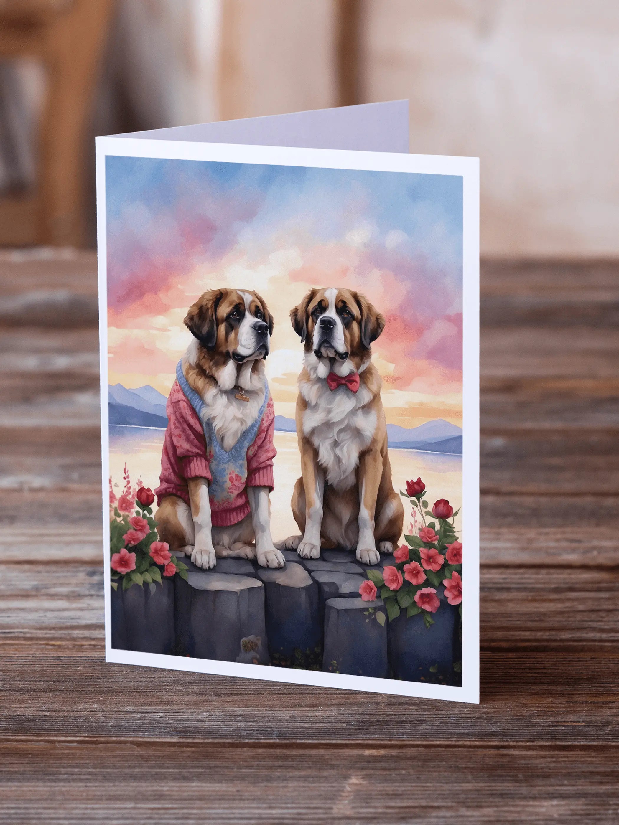 Saint Bernard Two Hearts Greeting Cards Pack of 8 Caroline's Treasures