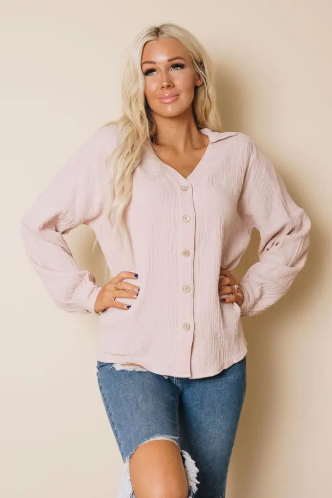 Saunders Button Up Top Stay Warm in Style