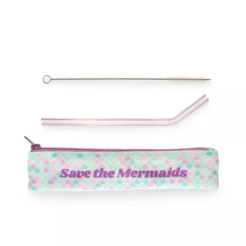Save The Mermaids Glass Straw Set By Blush True Brands