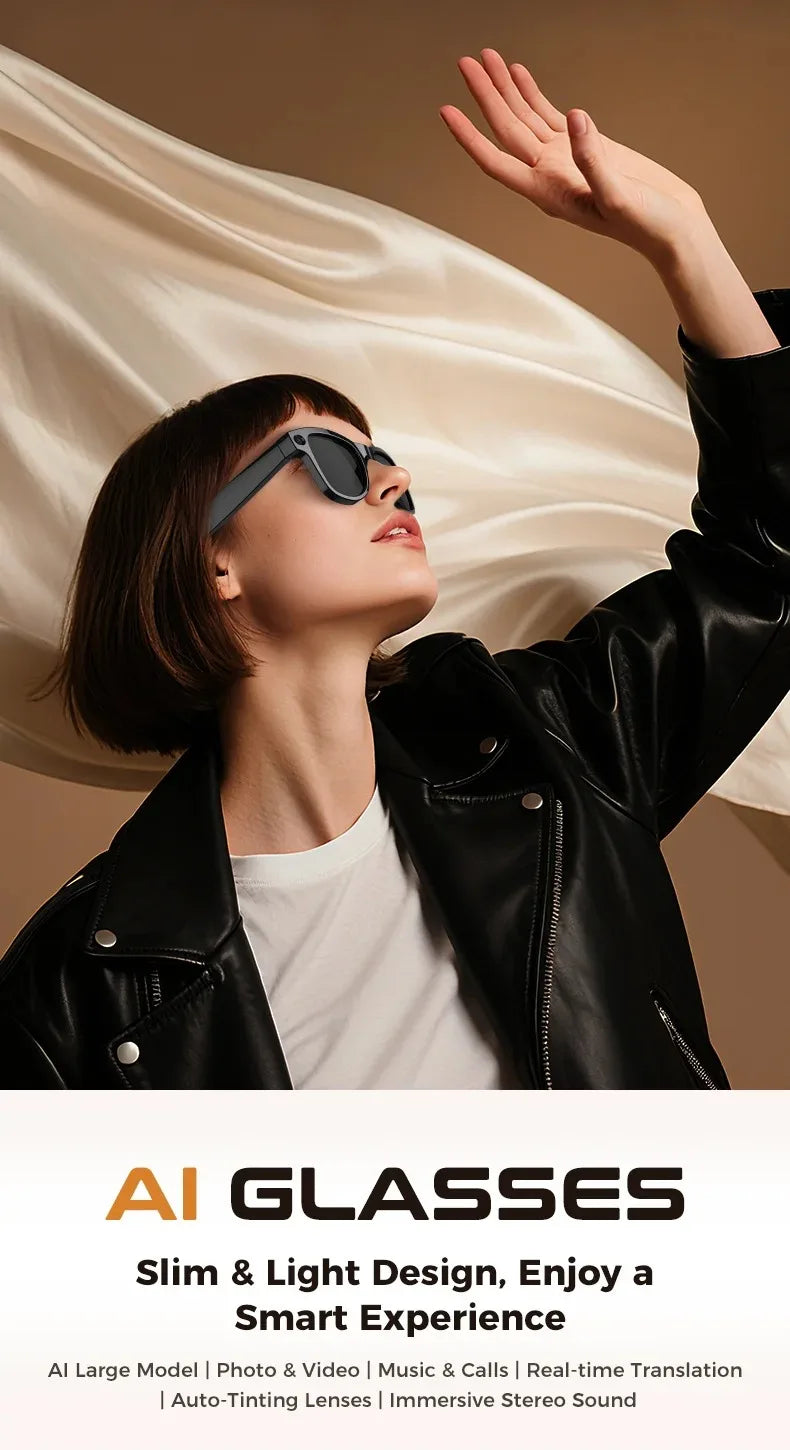 Smart Glasses AI GPT Camera 4K HD Multifunctional 3-in-1 Lens Bluetooth Call 3600Mah Battery Voice Assistant Control Sunglasses