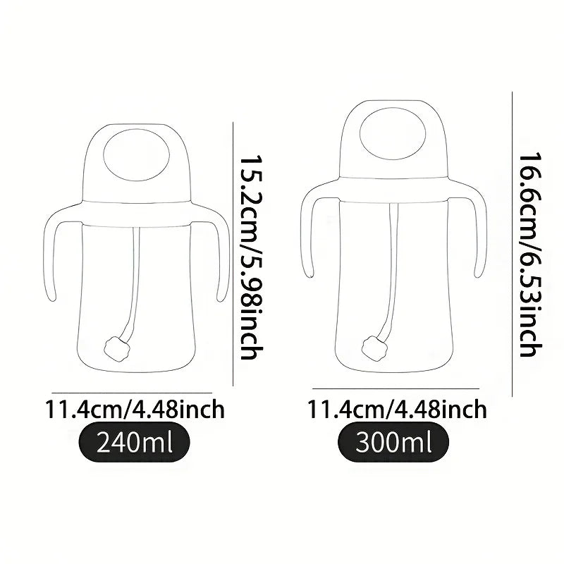 baby bottle, made of food grade PP material, safe and durable for newborns, with anti slip cartoon handle and large mouth