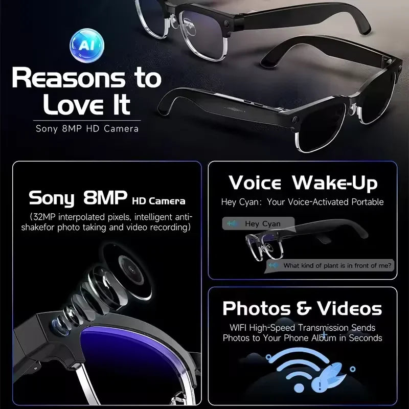 AI Smart Glasses with 800W Pixel Camera Photo Video Recording 120+Language Translation Sunglasses Men Women 2026 New Year's Gift