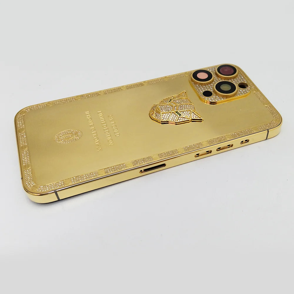 New Real Gold Plated Exquisite Deep Carving Electroplating Mobile Phone Cover Case Frame With Zircon For iphone