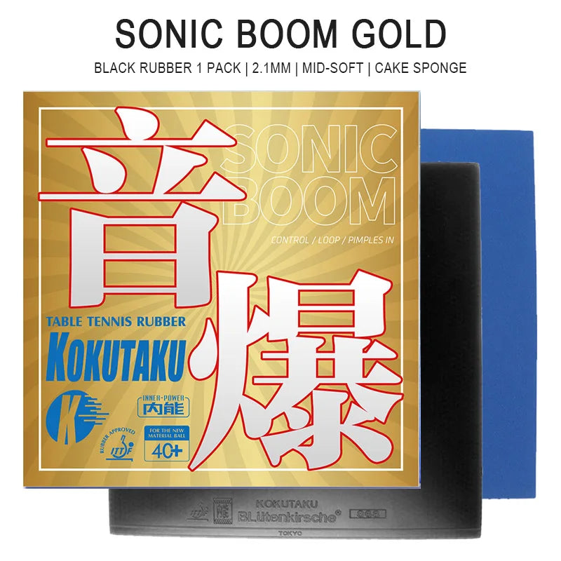 KOKUTAKU SONIC BOOM Table Tennis Rubber Sticky Ping Pong Rubber Top Sheet High Performance Sponge - SB-Blue Black