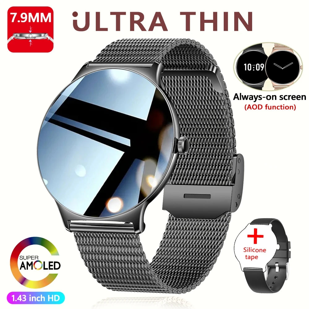 For Huawei New Ultra Slim AMOLED Smart Watch Women Screen Always Display Time Heart Rate BT Calling High-end Fashion Smartwatch Black net