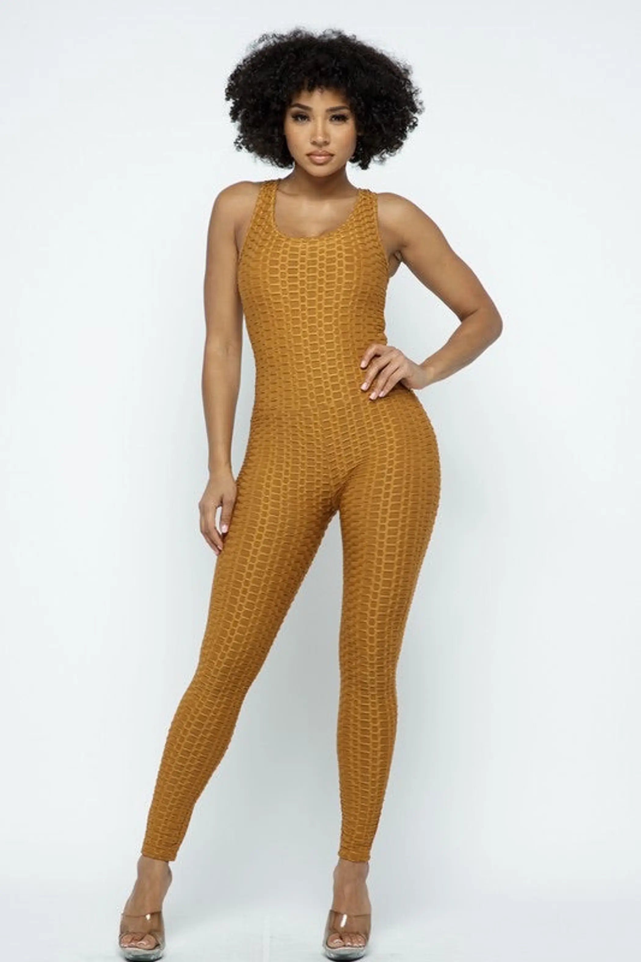 Scrunch Butt Lifting Anti Cellulite Honeycomb Textured Jumpsuit SurelyMine